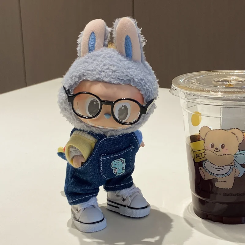 Nouveau chaud 17 cm les monstres Labubu queue de dinosaure Cowboy tenues globales pendentif assis fête Labubu V1v2 vêtements poupée accessoires