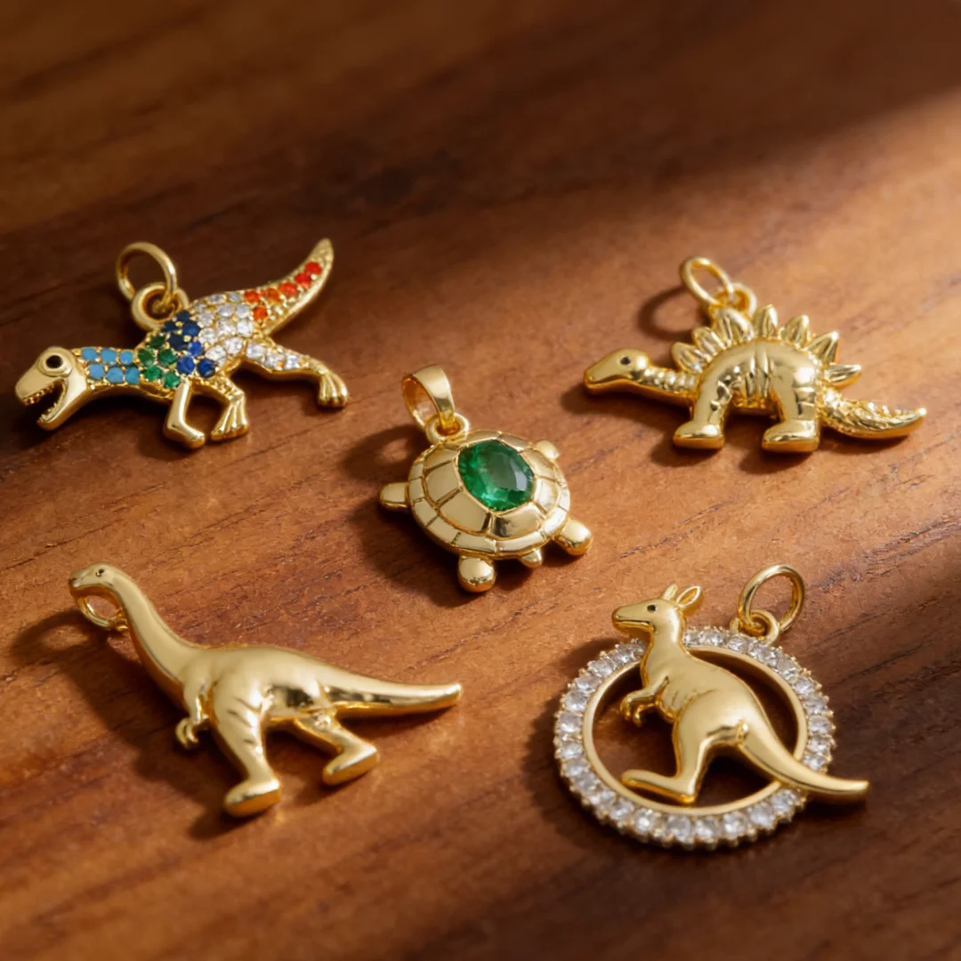 

5Pcs Pendants Animal Dinosaur Charms Brass Inlay Colorful Zircon Shiny Hollow for DIY Jewelry Necklace Bracelet Making Accessory