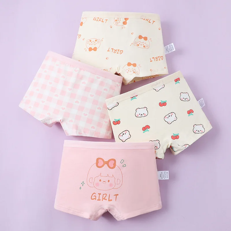 4 قطعة سراويل الفتيات القطن الخالص طالب جميل الكرتون الطفل الملاكم ملخصات لينة مريحة ملابس داخلية للأطفال الأطفال تهوية الملاكم