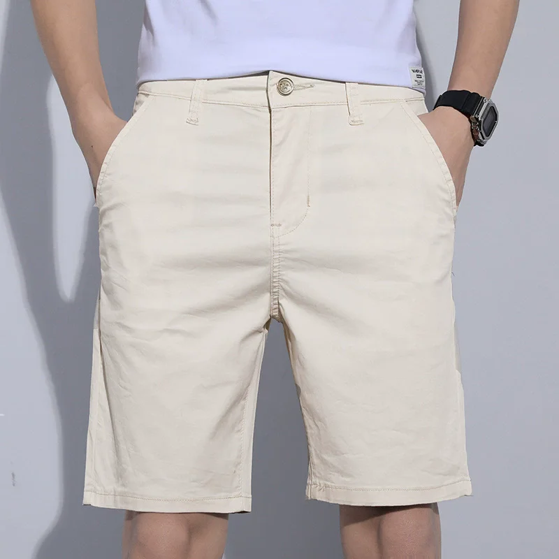 Pantalones Cortos de Estilo Clásico para Hombre, Corte Ajustado, 5 Colores, Verano, Negocios, Moda, Elásticos, Casuales, Beige, Caqui, Gris