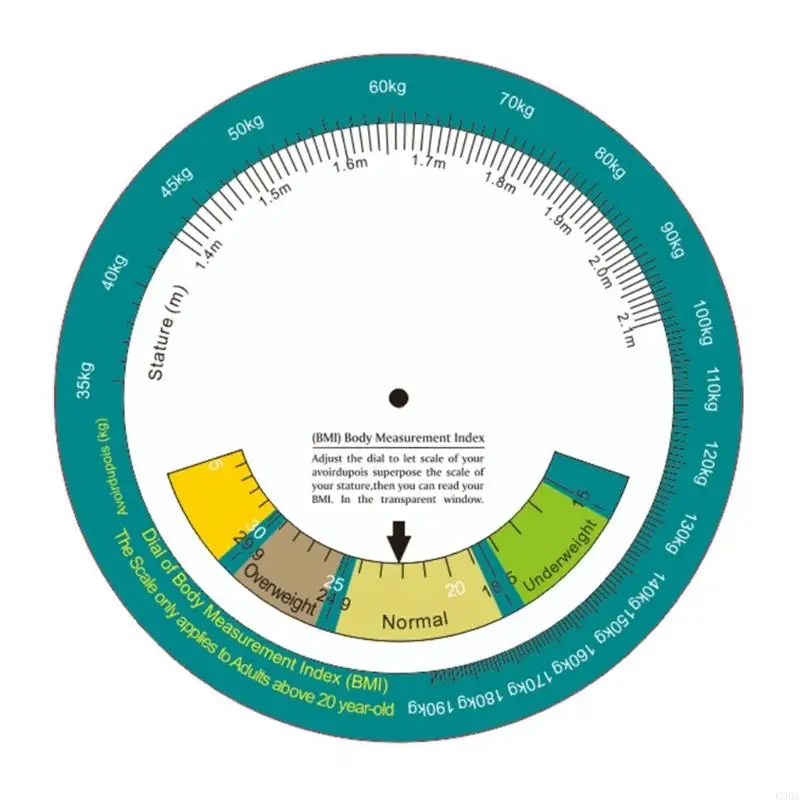 C90A Body Mass Index Wheel Calculator with Clear Scale Weight & Height Measurer Wheel