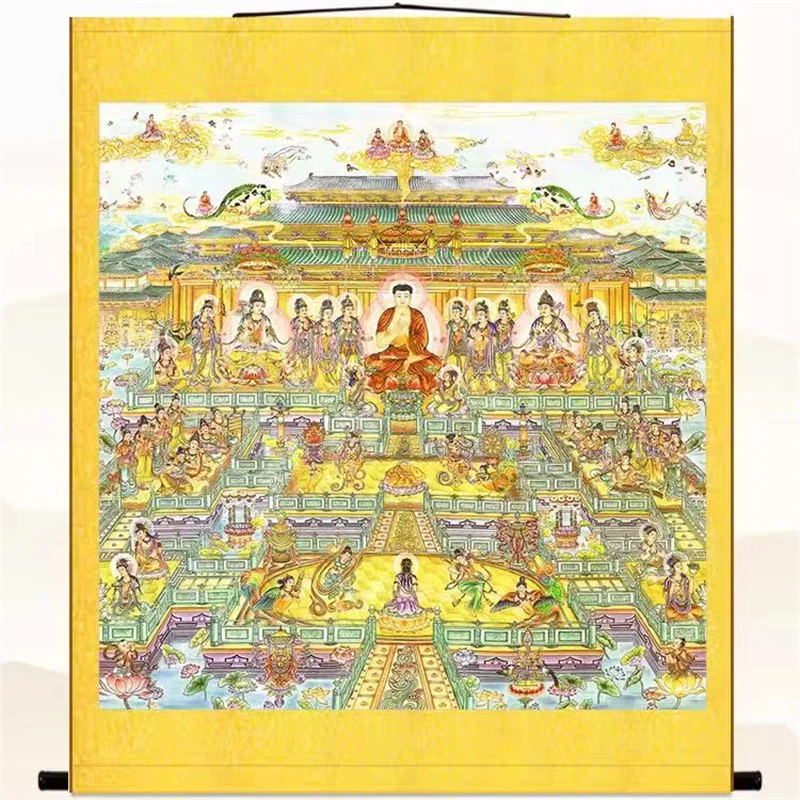 

Western Paradise Map，Amitabha Buddha and Bodhisattva Statue Painting,Silk Decoration Hanging Painting,Home,Auspicious,Customized