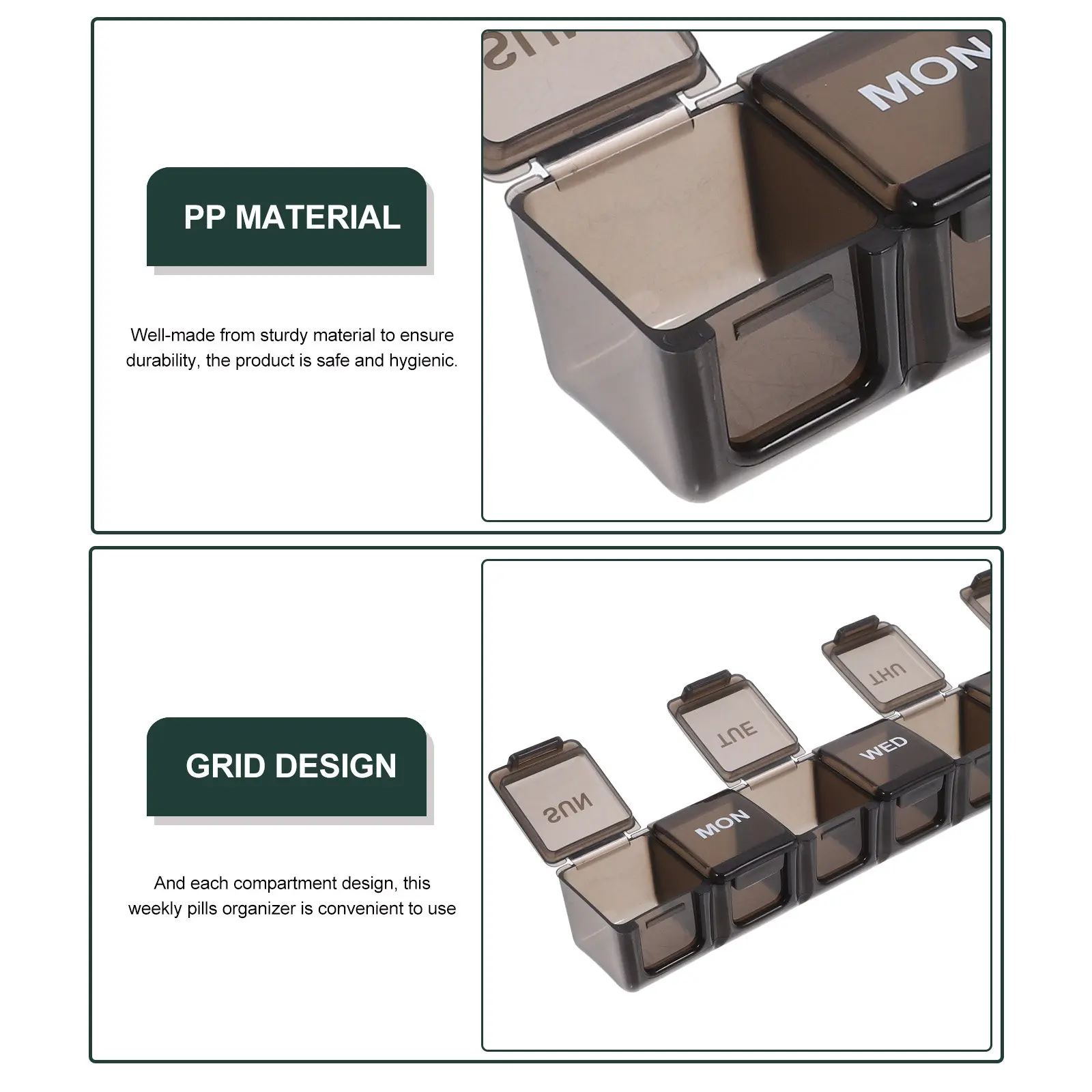 Weekly Pill Organizer Travel-Friendly Reusable Airtight Medicine Container Break-Resistant Portable 7-Day Dispenser for Daily