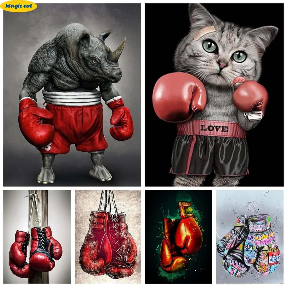 Boxing Sport Diamond Painting Kit Boxing Gloves Diy Diamond Embroidery Rhinestone Cross Stitch Fighting Poster Home Wall Decor