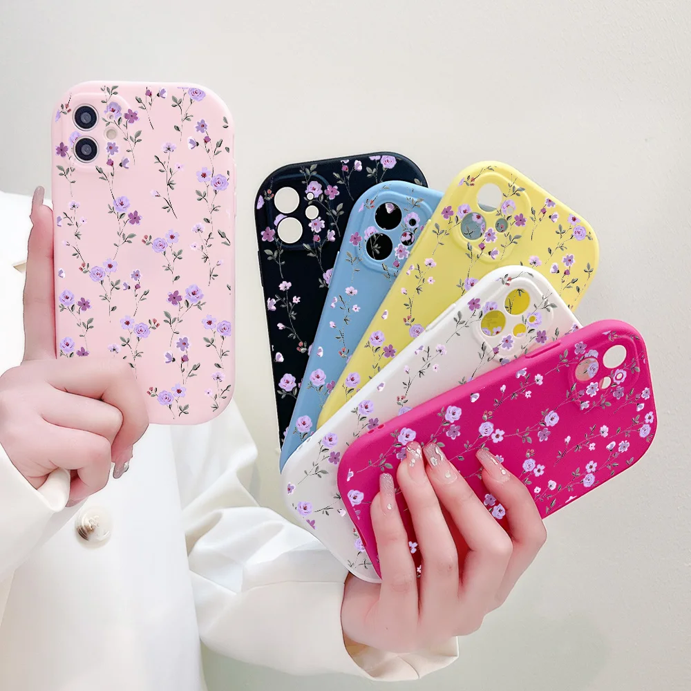 Flower Love Soft Silicone Phone Case For iPhone 15 14 13 12 11 Pro Max XS X XR 7 8 6S Plus Silicone Shockproof Bumper Back Cover