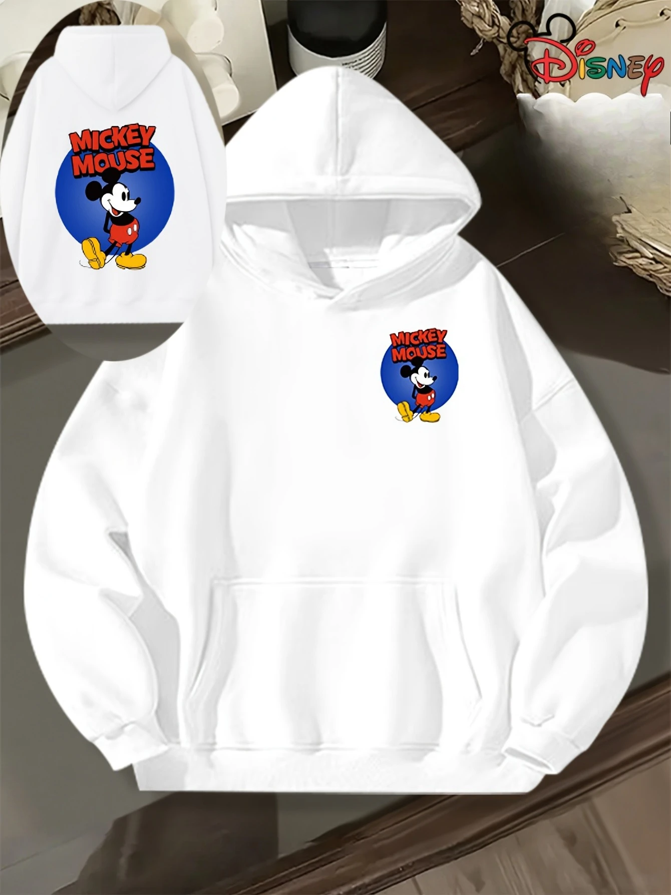 سويت شيرت ديزني ميكي وميني بغطاء للرأس، بلوفر دافئ للخريف والشتاء مع شعار أذن مبدع، ملابس كاجوال وأعياد الميلاد