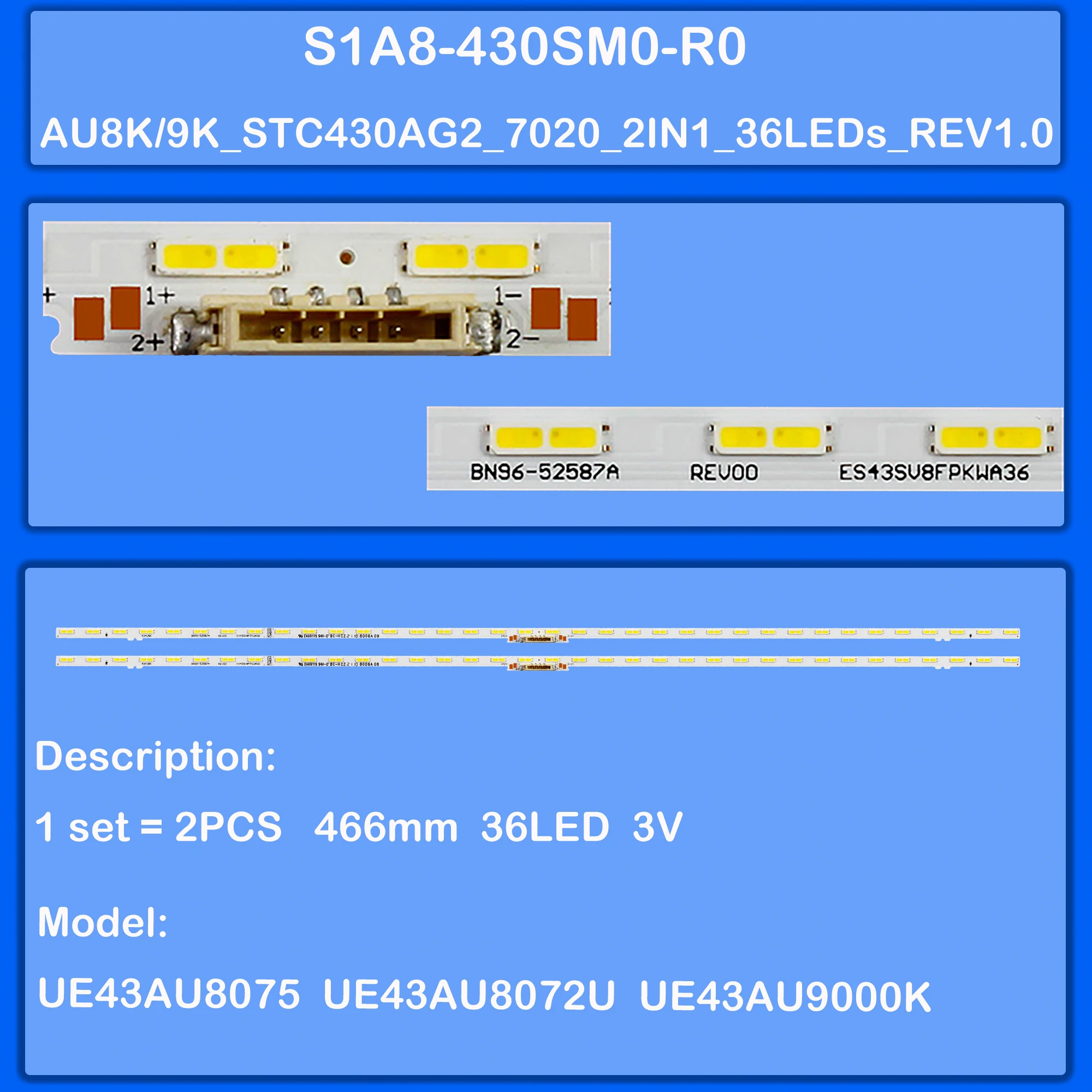 

Лента светодиодной подсветки для UE43CU8510 UE43CU8570 UE43CU8572 UE43CU8580 UN43AU8000 UN43CU8000 UE43AU8075 UE43AU8072U UE43CU8502