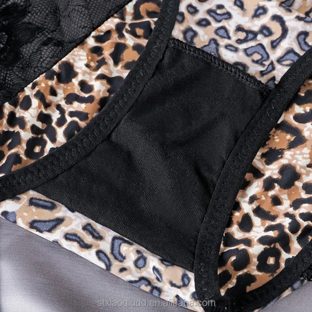 3pcs Ice Silk Seamless Panty Plus Size High Waist for Women Set Sexy Lace Animal Print Underwear Hollow Stitching Lingerie