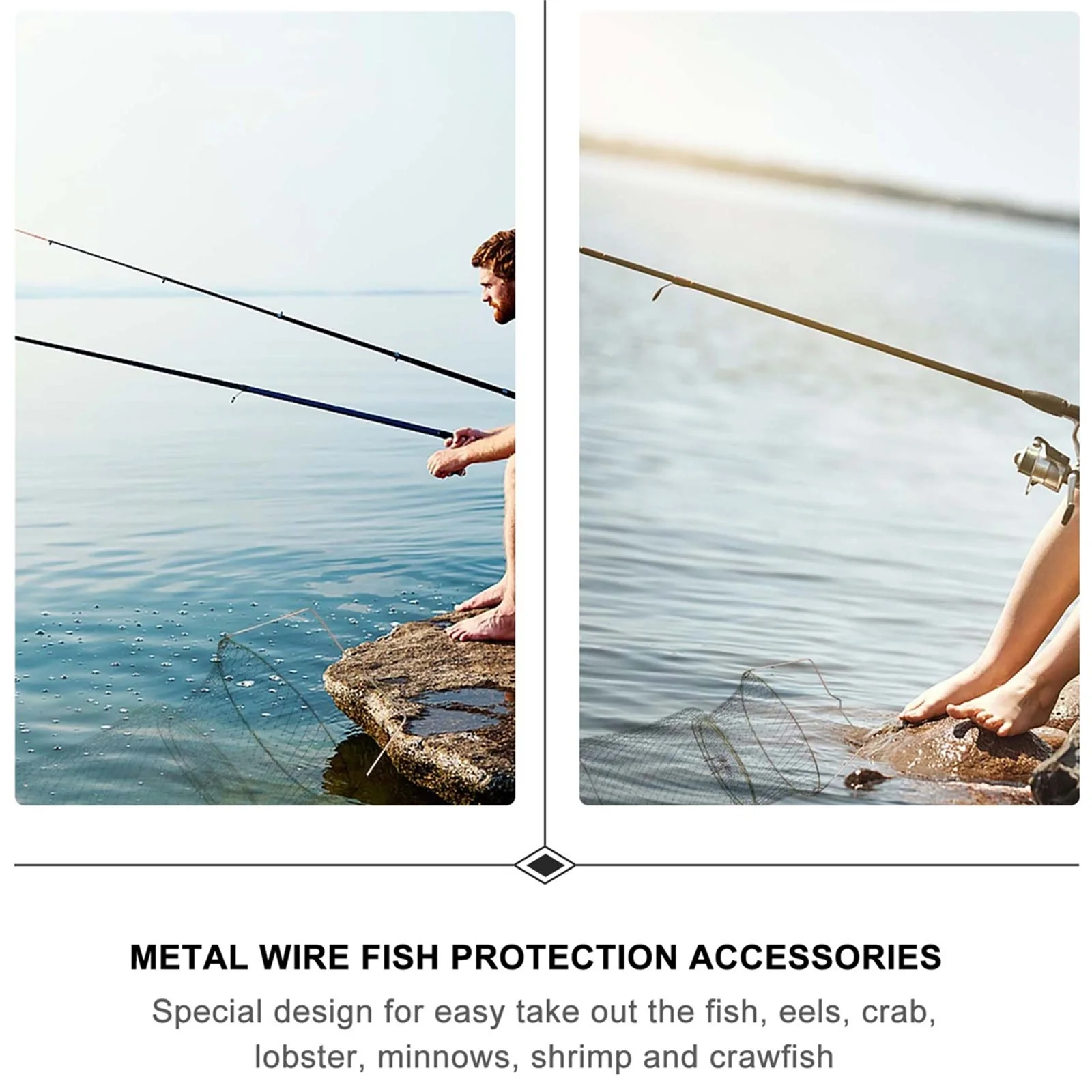 

All Metal Fish Basket Foldable Iron Wire Mesh Cage Hole Outdoor Crab Case Spring Design Automatic Open Large Capacity Durable