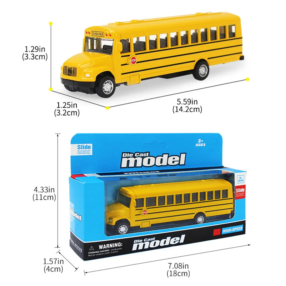 Diecast Alloy School Bus Toy For Kids Inertia Vehicle Model Pulled Car Educational Toys Birthday Gift For Boys 1:64 B049