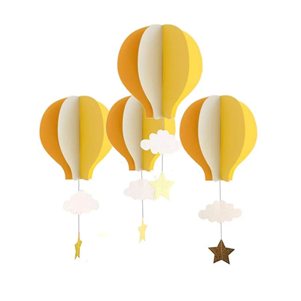 4pcs Colorful Hot Air Balloon Hanging Decoration Hanging 3D Hot Air Balloon with Star and Cloud Nursery Room