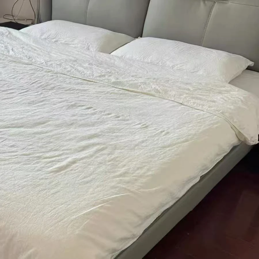 

100% Linen White Comforter Bedding Sets,1 Duvet Cover and 2 Pillowcases,Soft Quilt Cover Set Queen King Size Bedspread Home Gift