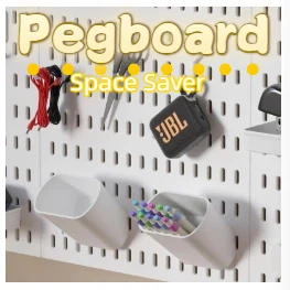 No-Drill Self-Adhesive Pegboard Panel, Removable Wall Organizer for Office Desk Accessories Pen Phone Key Holder Storage Rack