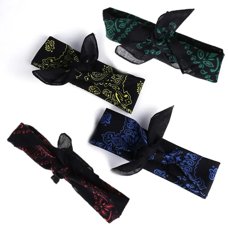 Ethnic Colored Sunflower Double Paisley Floral Unisex Cotton Square Scarf Motorcycle Headband Bandana Hip-Hop Wristband Neck Tie