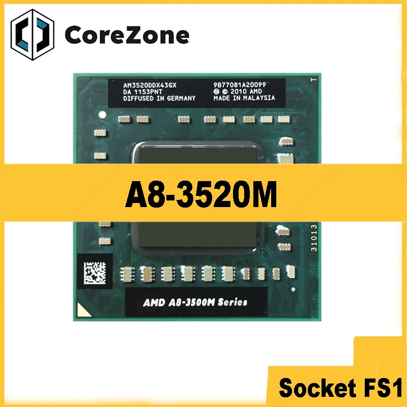 A8-Series A8-3520M A8 3520M 1.6 GHz Quad-Core Quad-Thread CPU Processor AM3520DDX43GX Socket FS1