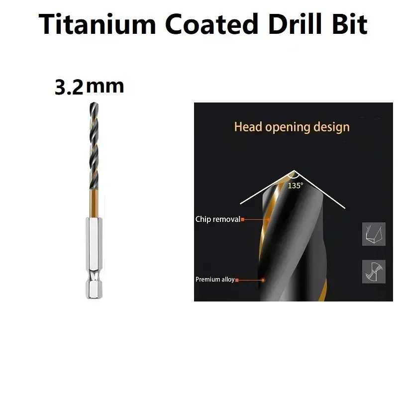 1PC HSS High Speed Steel Titanium Coated Drill Bit Set 1/4 Hex Shank 1.5-6.5mm Electric Drill Bit Power Tools Accessory