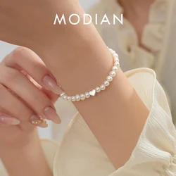 MODIAN 925 Sterling Silver Elegant Irregular Pearl Adjustable Bracelet Classic Heart Exquisite Bracelets For Women Jewelry Gifts