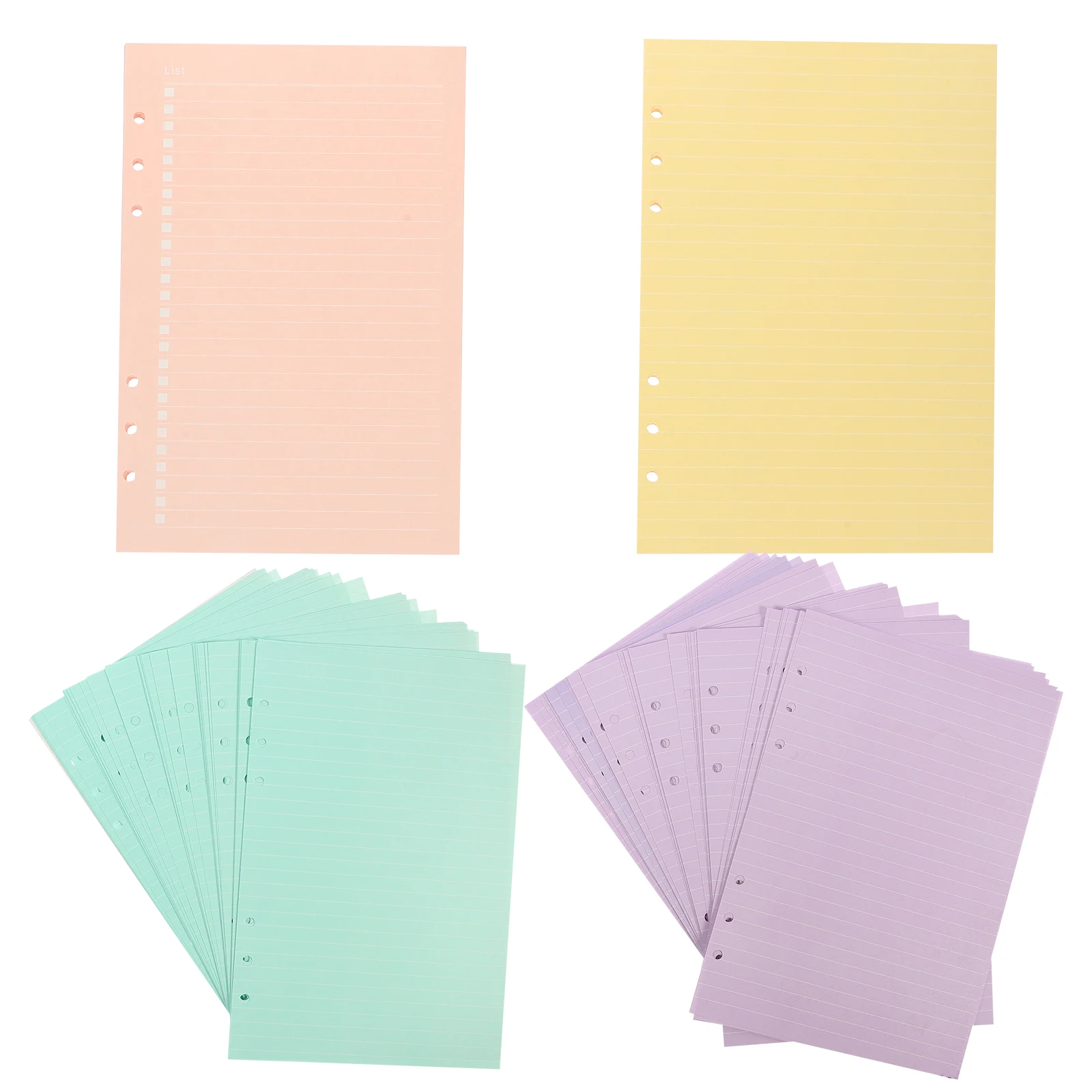 

Colorful Filler Paper A5 6 Hole Notebook Inner Refill Lined Notepad Pages Pink Green Purple Yellow Shades Detachable