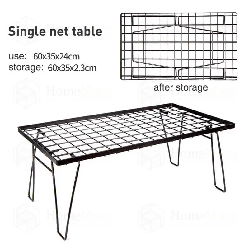 Outdoor Camping Bamboo Wood Folding Bbq Grill Table  Metal Mesh Folding Camping Iron Mesh Table