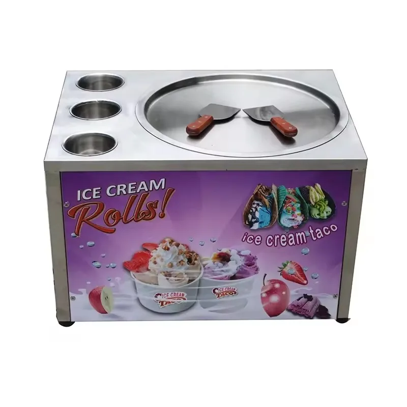 Desktop Ice Fry machine Roll Ice cream machine  45cm Pot with 3 Buckets Stainless steel Frying Ice maker