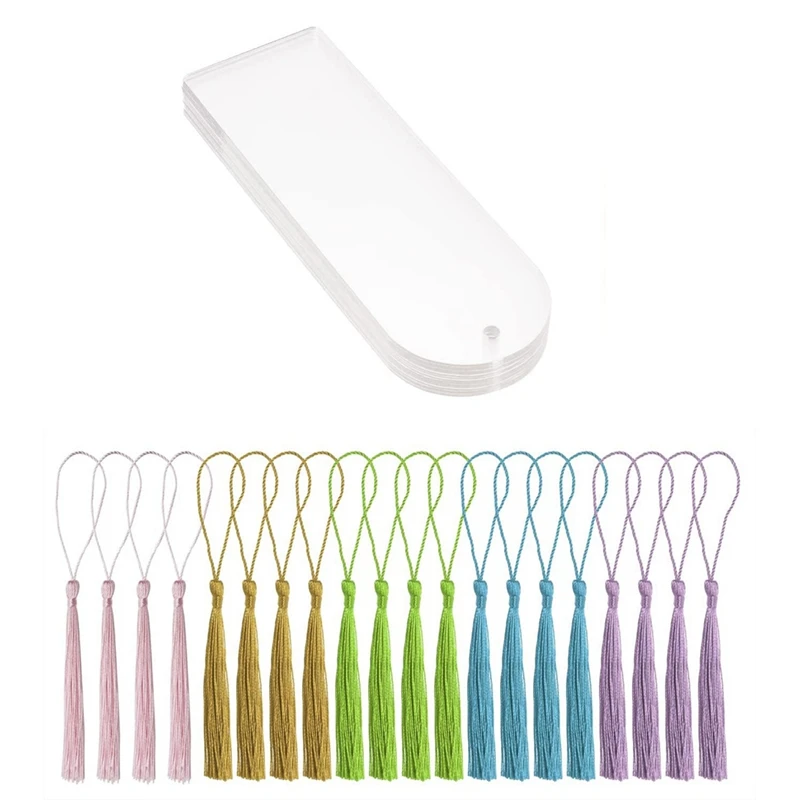 Blank Helder Acryl Bladwijzers 20 Stuks Rechthoek Handwerk Transparante Acryl Boek Markers Met 20 Stuks Kleine Bladwijzer Kwastjes