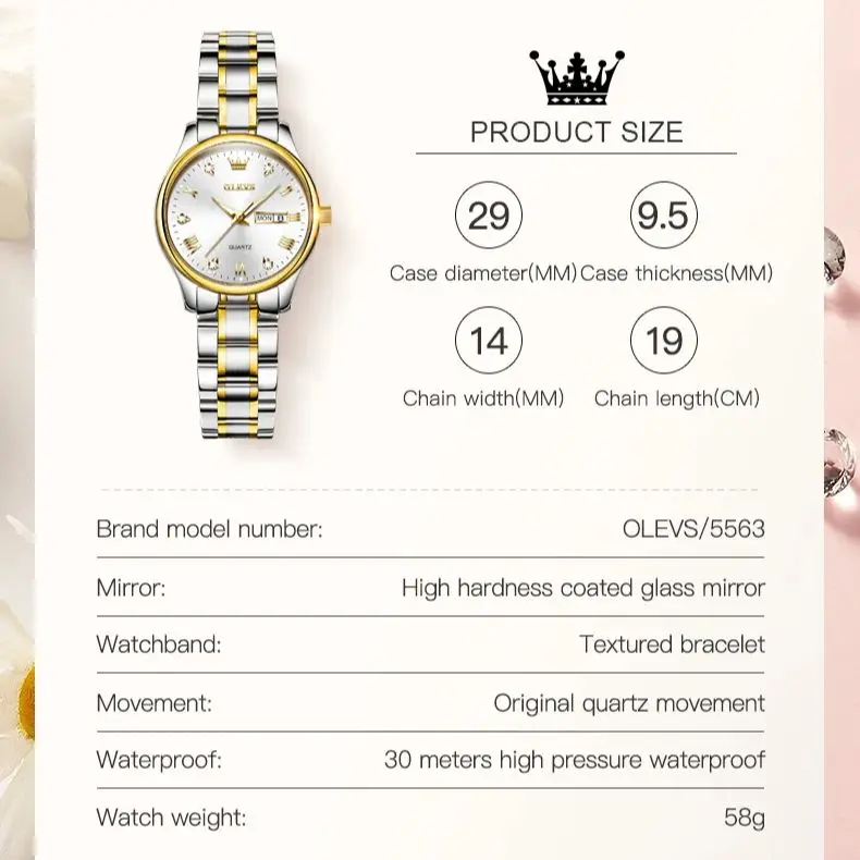 OLEVS 5563 Luxury Quartz Watch for Women Elegant Stainless Steel Women\'s Watches Gifts Waterproof Fashion Trend Ladies Watch ﻿