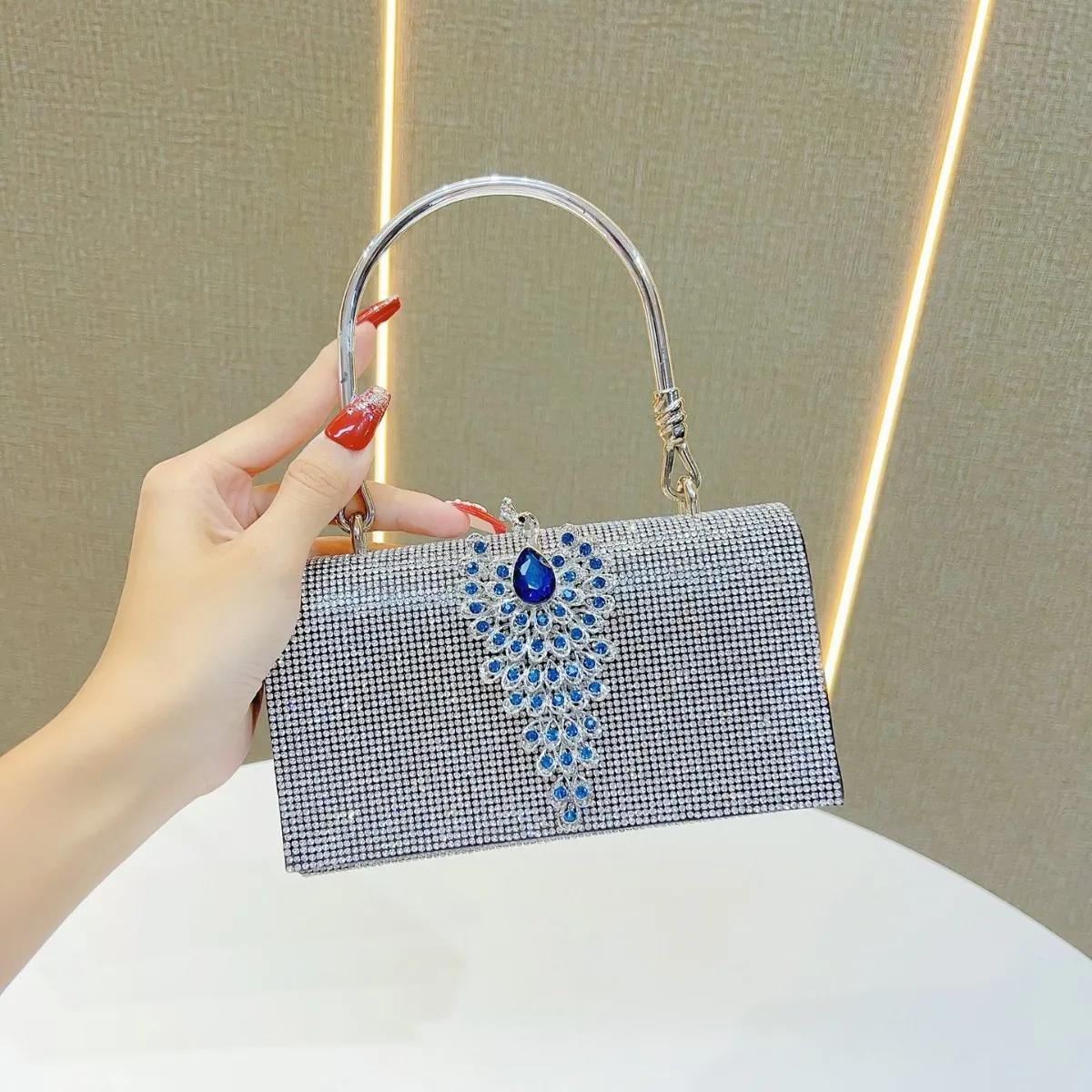 

Shiny Peacock Rhinestone Evening Clutch Women’s Glamorous Sparkling Ornate Handbag Elegant Banquet Dinner Party Purse Luxury