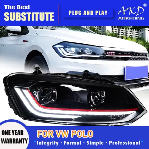 Akd lâmpada de cabeça para vw polo led farol 2009-2022 faróis polo drl sinal de volta feixe alto anjo olho lente do projetor
