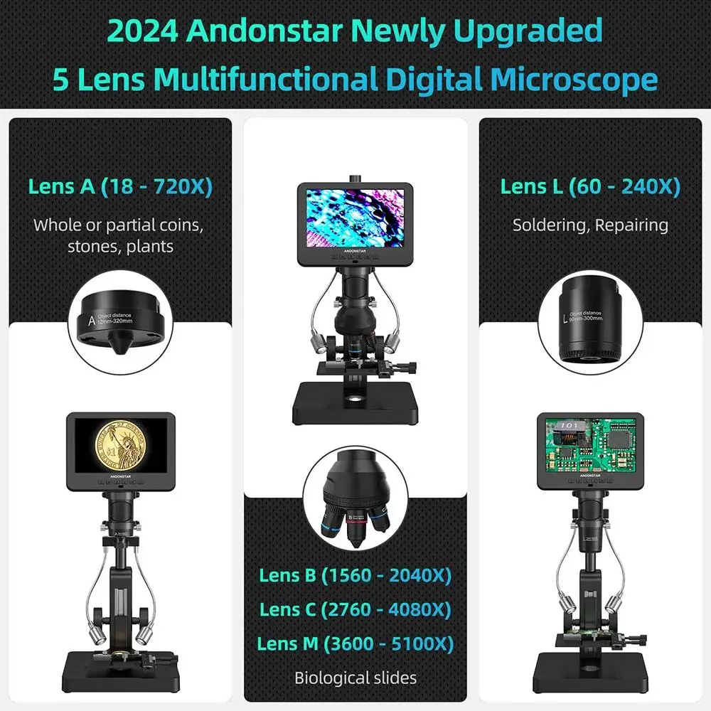 In stock Andonstar AD266S UHD 2160P 5000X 24MP USB/H-DMI-Compatible Digital Microscope for PCB Soldering
