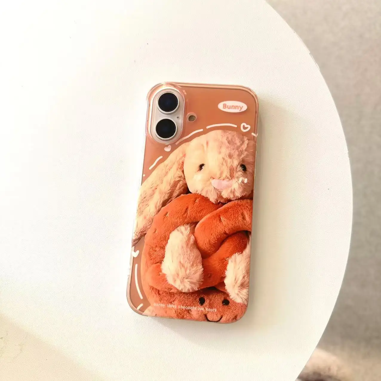 Lovely INS Rabbit Doll & Bagel Pattern Dual-layer Cute Phone Case for iPhone 16 15 14 13 Pro Max Back Phone Cover Capa