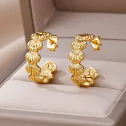 Boho Shell Earrings For Women Stainless Steel Gold Color Piercing Stud Earring 2024 Luxury Beach Summer Jewelry Birthday Gift