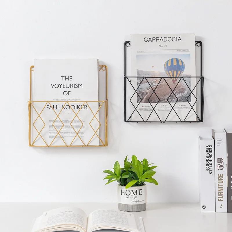 Wardrobe Modern Simple Wrought Iron Wall Books and Newspapers Shelves Home Bedroom Study Wall Storage Rack