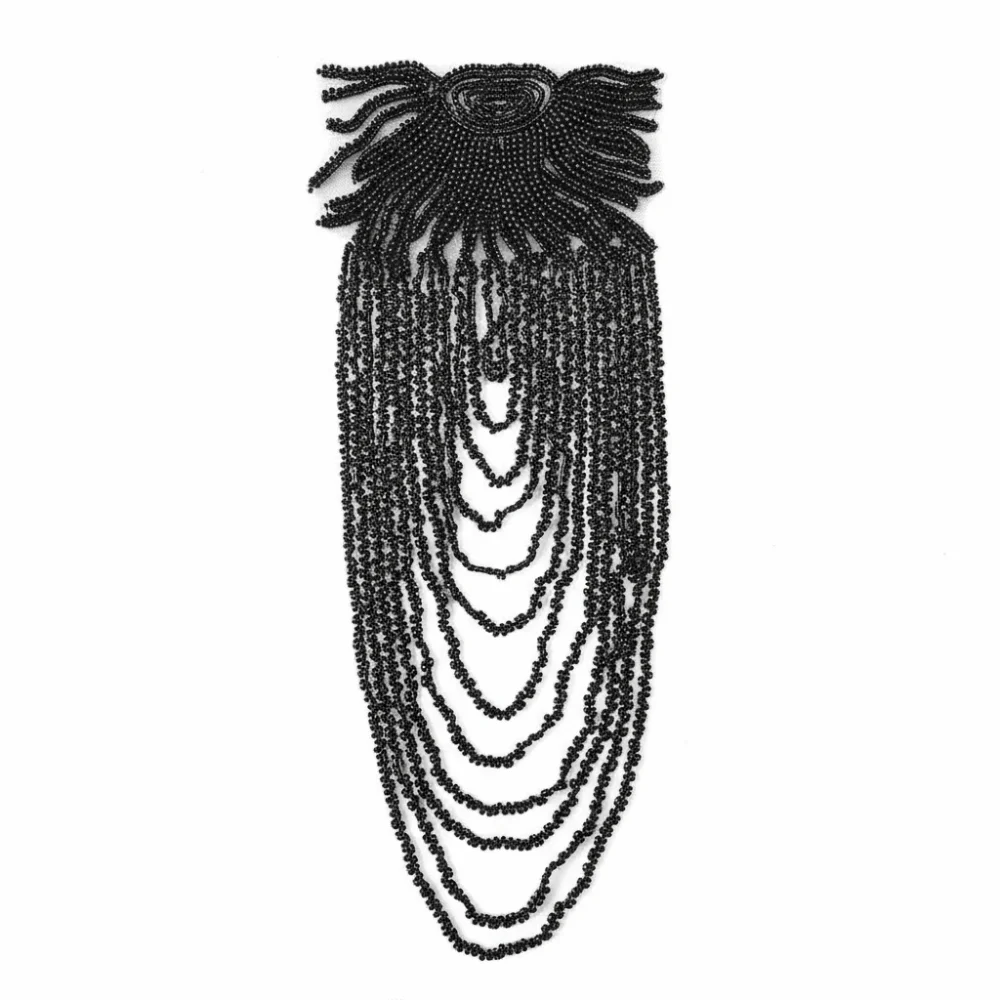 

Uniform Sequins Bead Embroidery Tassels Studs Shoulder Strap Long Chain Beaded Shoulder Patches Wedding Dress