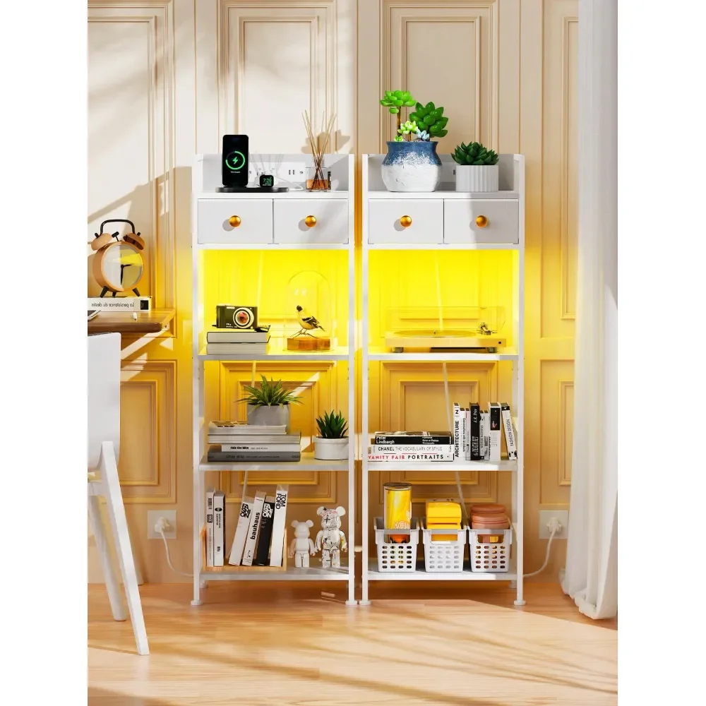 

With Drawer, 4 Tier Bookcase, Freestanding Storage Shelf Organizer, Industrial Wood And Metal Display Shelves For Home Office,