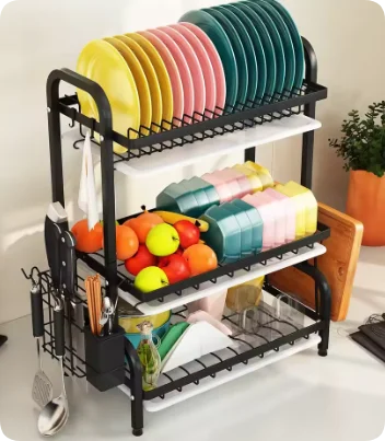 Space-saving 2/3 Tier Dish Drying Rack with Utensil Holder for Kitchen Storage Counter Organizer with Cutting Board Holder
