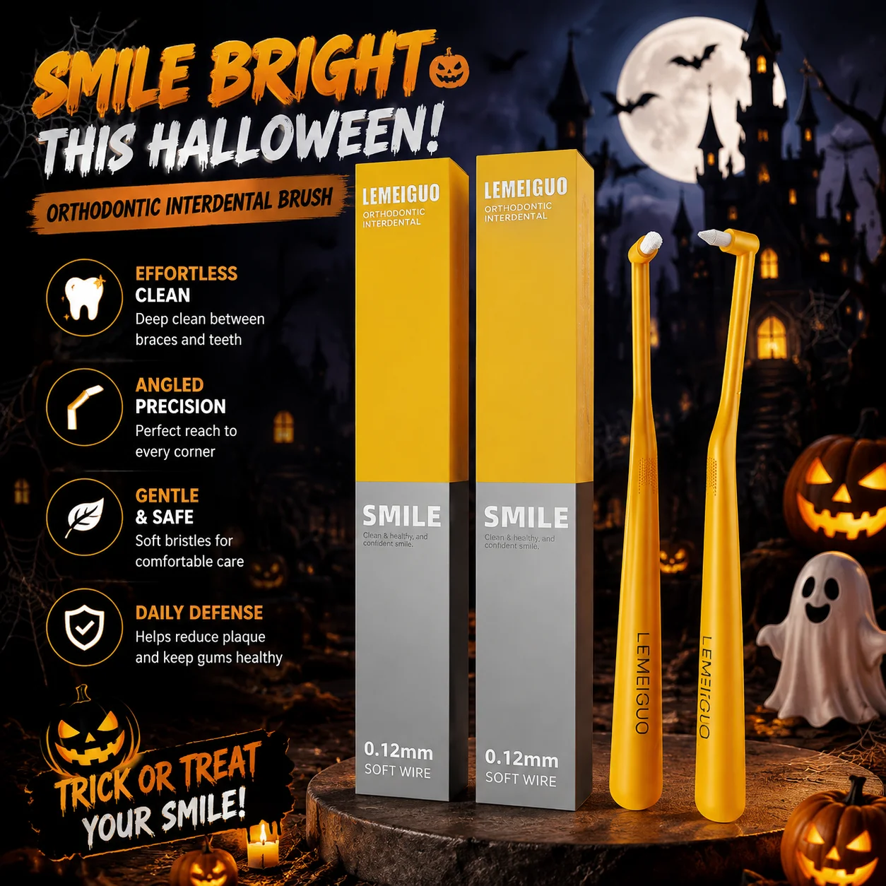 Soft Bristle Orthodontic Interdental Brush – Round & Pointed Tips, Ideal for Wisdom Teeth & Hard-to-Reach Areas