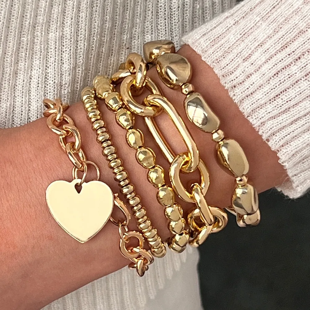 Multi-piece Set Luxury Punk‑Style Gold Color Star Heart Angel Pendant Open Stack Bangle Bracelets for Women Party Jewelry Sets