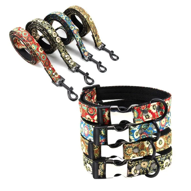 

High Quality Dog Collar Polyester Small Floral Cat and Dog Universal Collar Neck Strap Pet Supplies Dog Accessories Leash