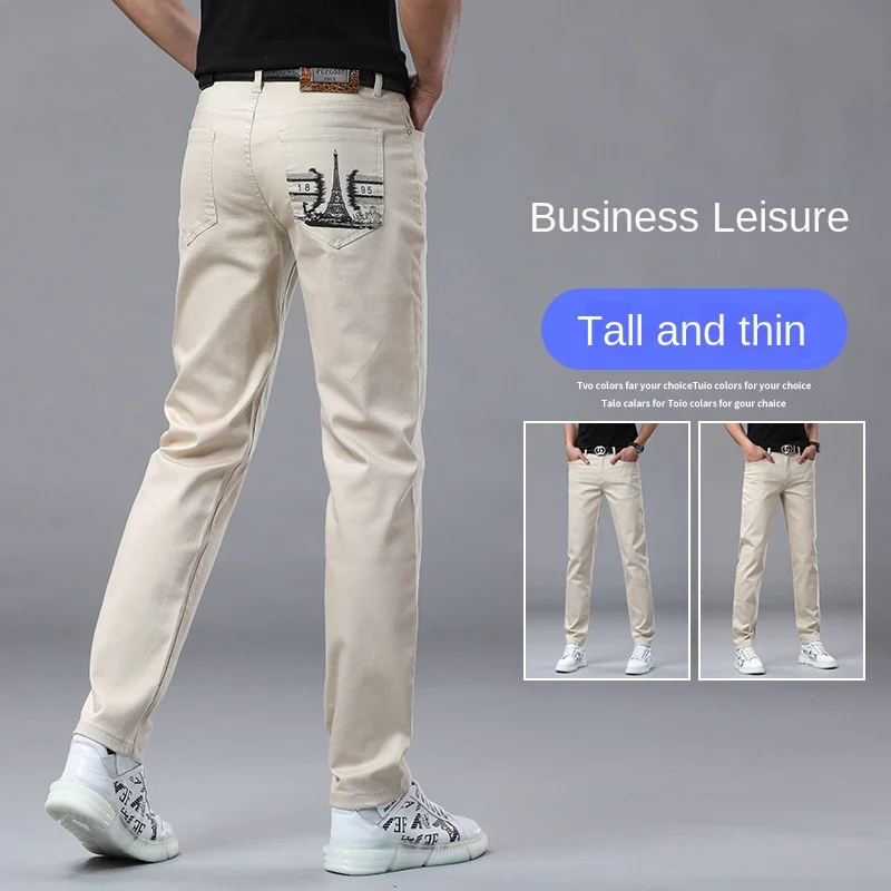 

2025Spring Summer New Trendy Fashion Business Casual Pants Men Elastic Small Straight High-end Light Luxury Jeans