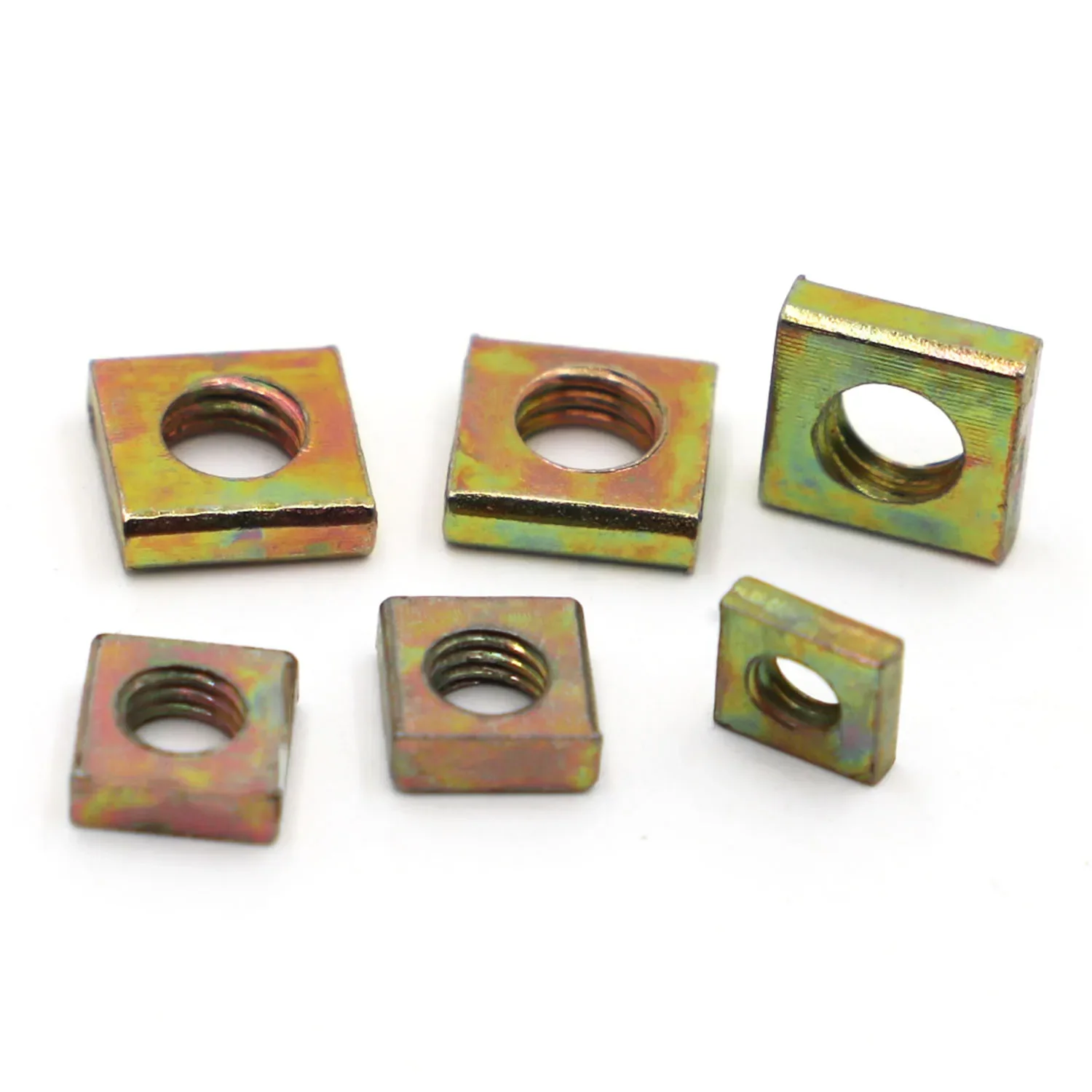 50pcs  Color Zinc Plated Steel Square Nuts Without Bevel Block Square Quadrangle Galvanized Pressed Nuts M3 M4 M5 M6