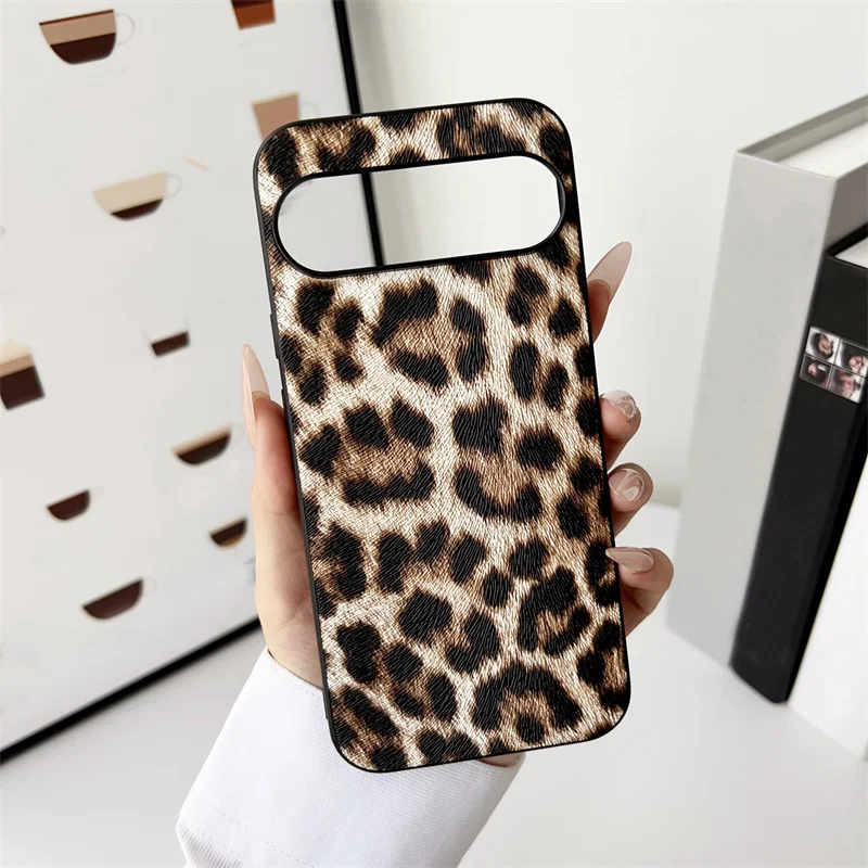Korea Retro Leopard Print PU Leather Phone Case For Google Pixel 9 8 Pro XL 8 7 High Quality Solid Color Shockproof Hard Cover