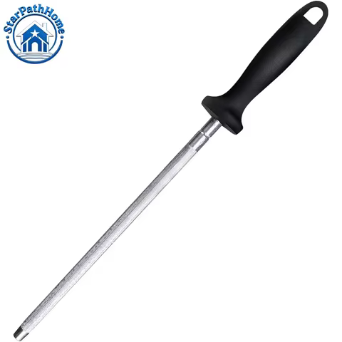 17 Inch Carbon Steel Knife Sharpener Rod Magnetized Honing Steel with Nickel-Chrome Plating Easy Grip for Kitchen Chef Knives