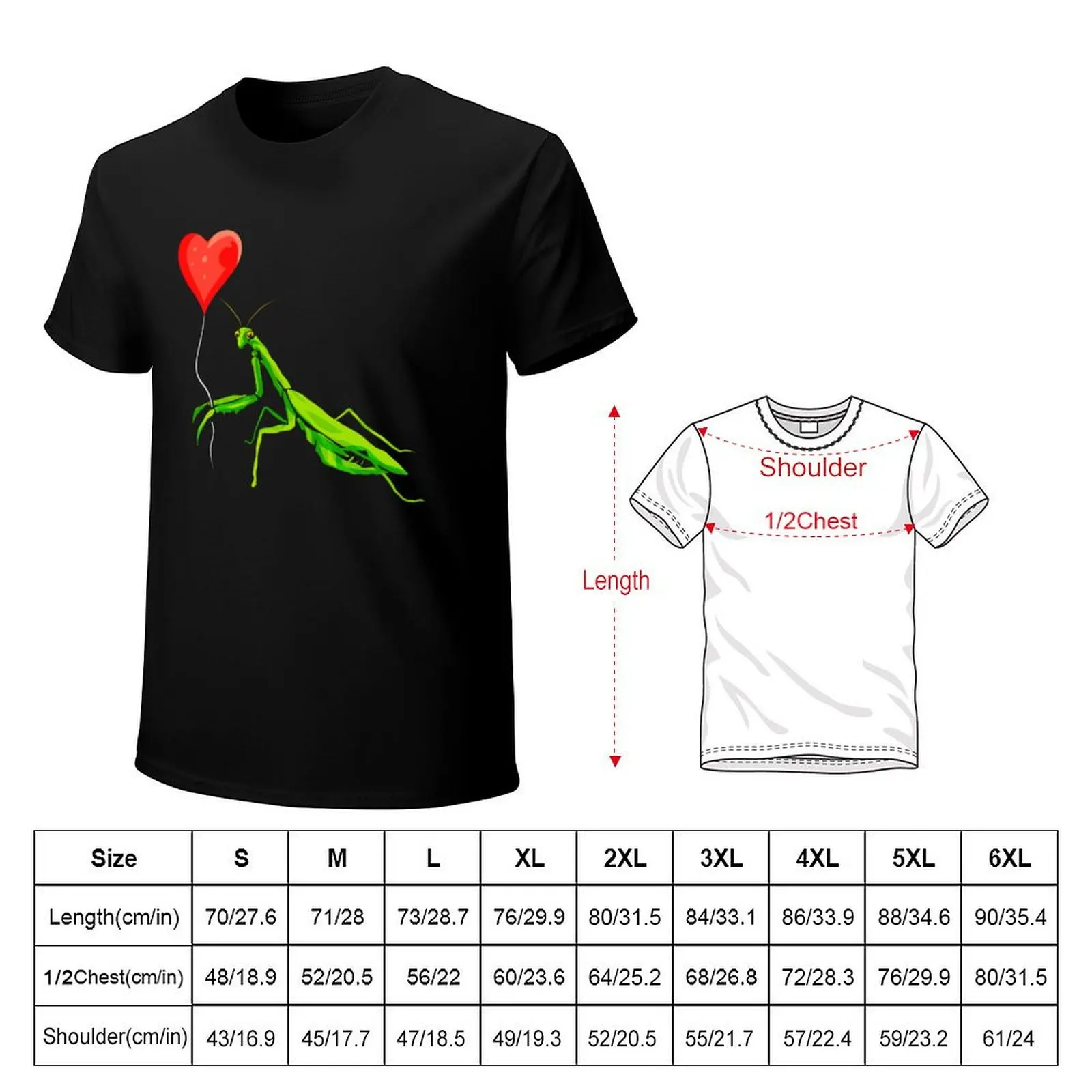 Praying Mantis Heart Balloon Insect Bug Lover Gift T-Shirt Simple Line Art Print Tee