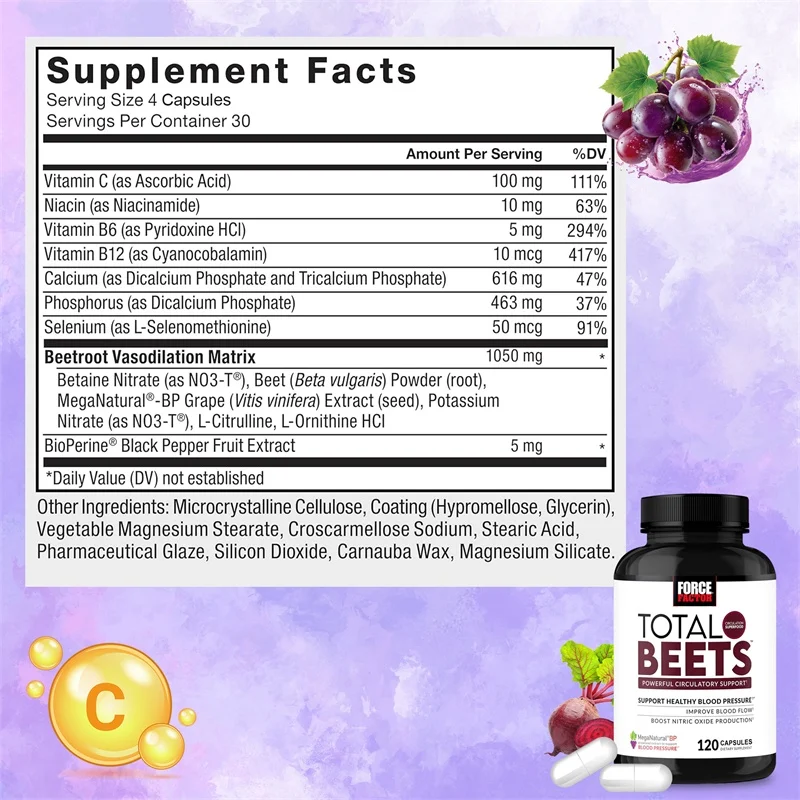 Beetroot Capsules, Antioxidants, Support Circulation, Cardiovascular Wellness, Physical Endurance & Metabolism, Vegan