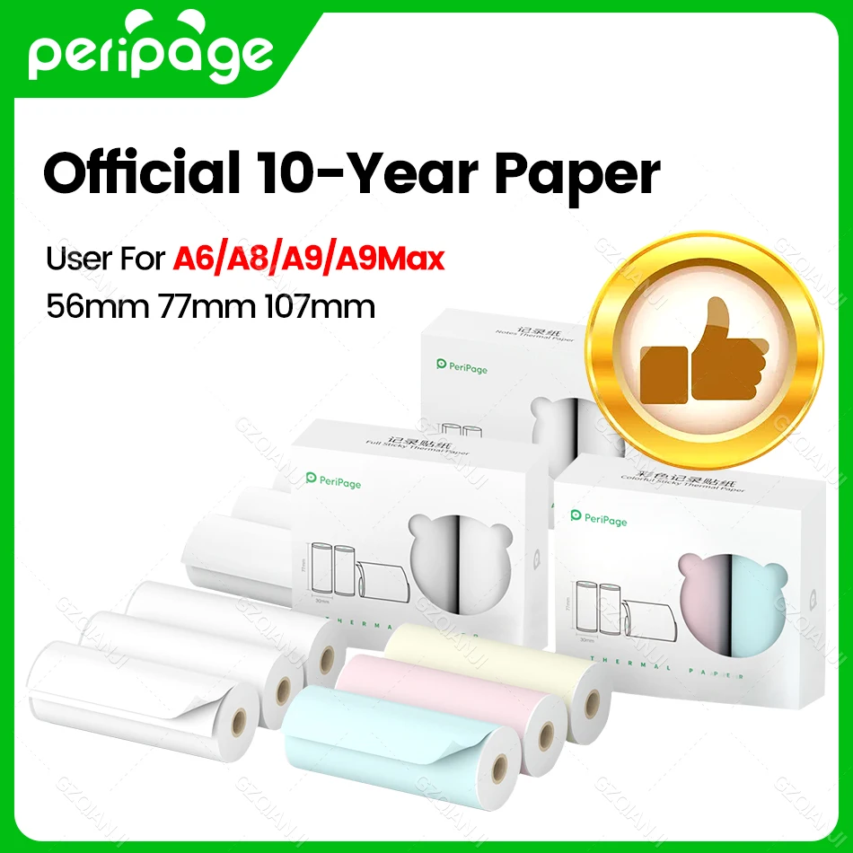 

BPA Free All Kinds PeriPage Official Thermal White Paper Color Sticker Blank Label for A6 A3 A8 A9 Max Printer 58mm 77mm 107mm