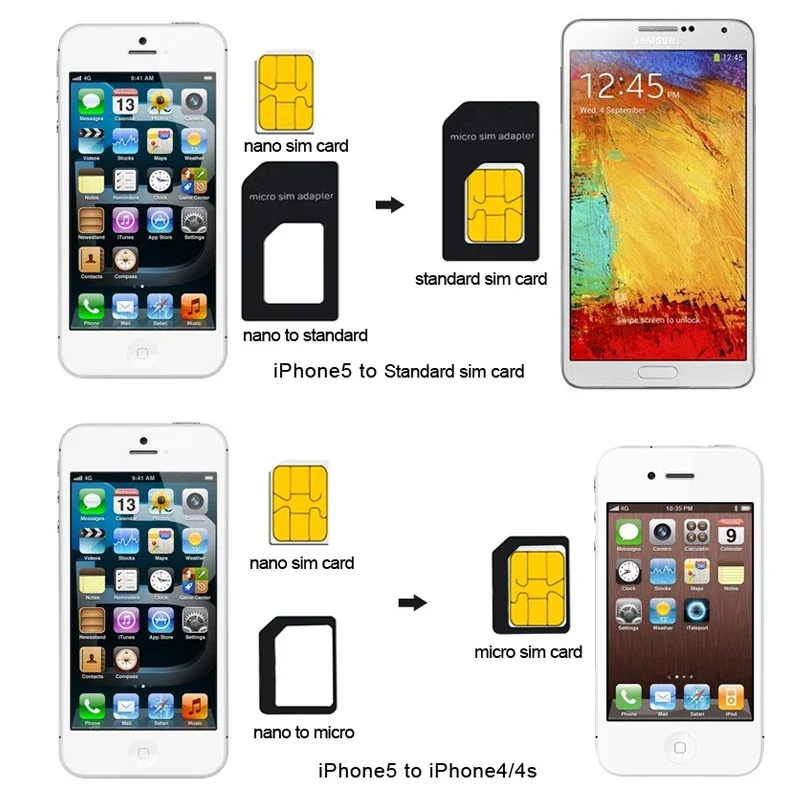 Комплект разъемов адаптера Micro Nano SIM-карты 4 в 1, для iPhone 16, Huawei, Xiaomi Redmi, Samsung, держатель для мобильного телефона Sims