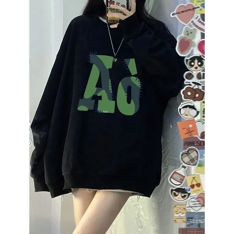 

]Fashion Printed Loose Korean Letter T-Shirt Female Clothing 2023 Autumn Winter Oversized Casual Pullovers All-match Tee Shirt