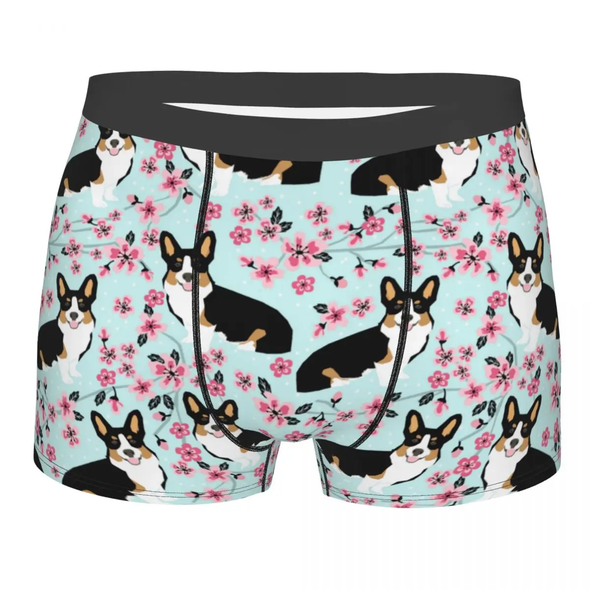 Man Corgi Cherry Blossom Floral Dog Boxer Briefs Shorts Panties Soft Underwear Animal Homme Novelty Underpants