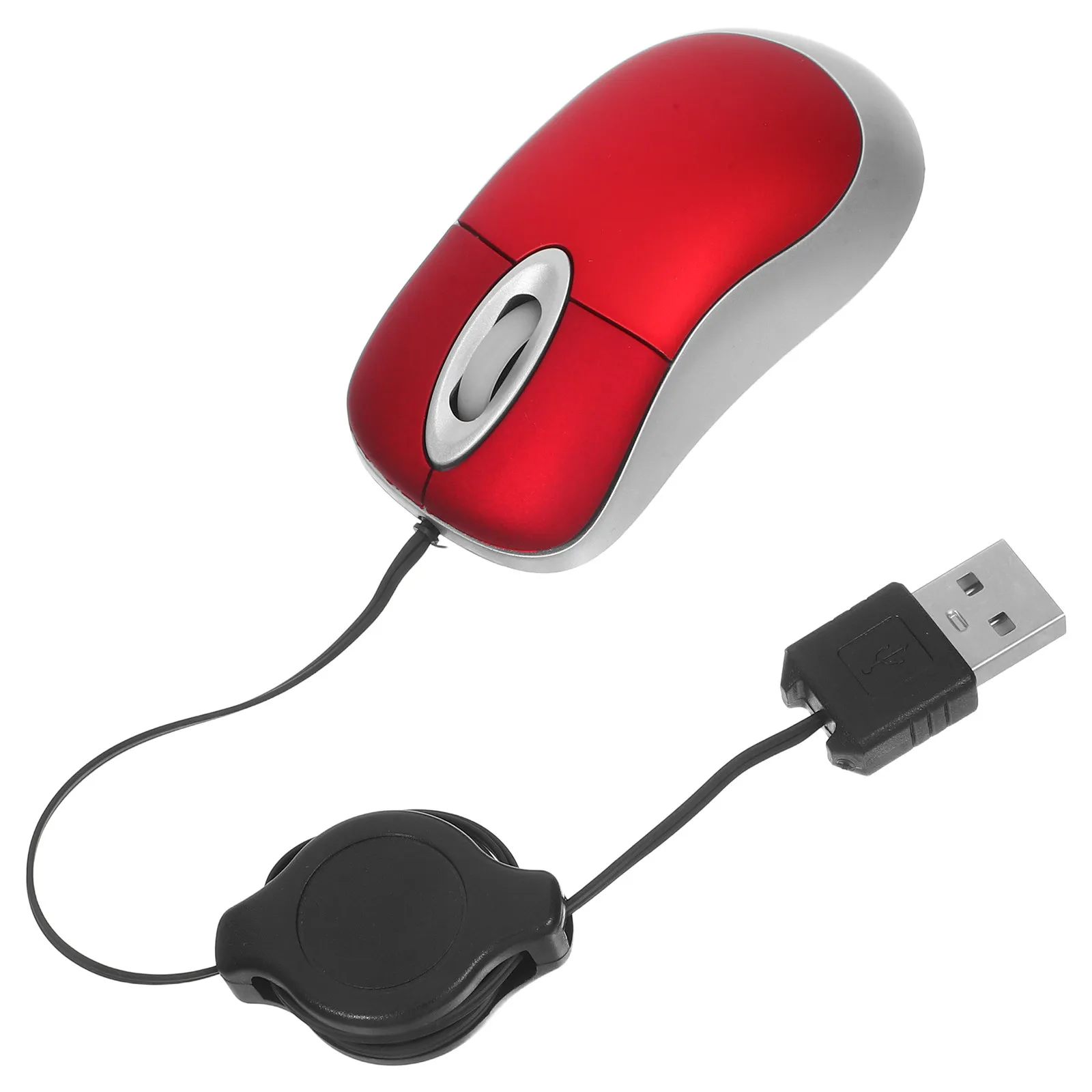 USB Mouse Mini Telescopic Red Portable Computer Notebook Mouse 1000Dpi Optical Wired Silent Work Office Home Use