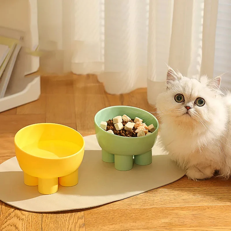 Macaron Elephant Leg Cat Bowl 15° Tilted Raised Neck Protection Pet Feeder Anti-Tip Food Water Dish